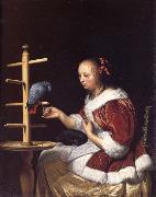 MIERIS, Frans van, the Elder A Woman in a Red Jacket Feeding a Parrot painting